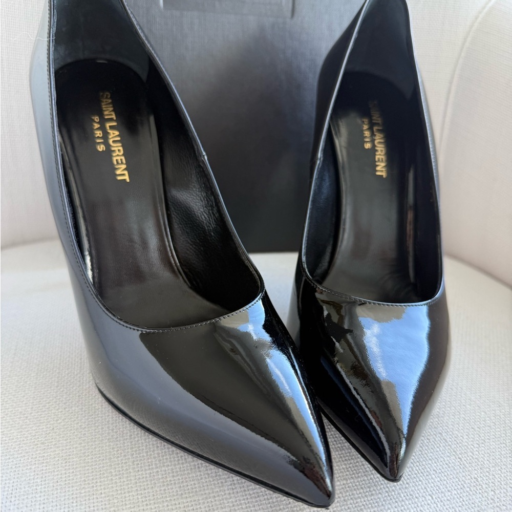 SAINT LAURENT YSL ZOE BLACK PATENT LEATHER PUMPS 39.5‎ - Picture 4 of 10